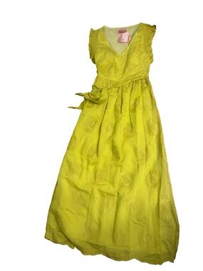 kate spade Lemon-Green Sleeveless V-Neck Maxi Dress with Tie Waist